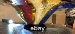 Vintage XL 18 Hand Blown Multi Colored Art Glass Bowl Millefiori Murano Style