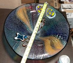 Vintage XL 18 Hand Blown Multi Colored Art Glass Bowl Millefiori Murano Style