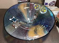 Vintage XL 18 Hand Blown Multi Colored Art Glass Bowl Millefiori Murano Style