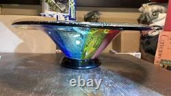 Vintage XL 18 Hand Blown Multi Colored Art Glass Bowl Millefiori Murano Style