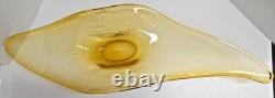 Vintage XL Amber Murano Style Art Glass Freeform Centerpiece Bowl 31 Hand Blown