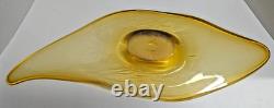Vintage XL Amber Murano Style Art Glass Freeform Centerpiece Bowl 31 Hand Blown