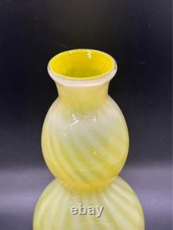 Vintage Yellow Blown Gourd Opalescent Yellow Swirl Art Glass Vase Italy Murano