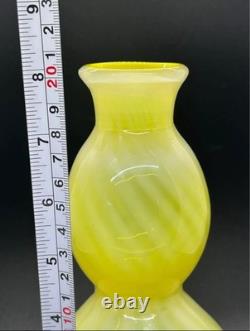Vintage Yellow Blown Gourd Opalescent Yellow Swirl Art Glass Vase Italy Murano