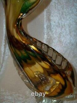 Vintage Yellow Green Brown Hand Blown Italian Murano Art Glass Sea Fish Figurine