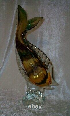 Vintage Yellow Green Brown Hand Blown Italian Murano Art Glass Sea Fish Figurine