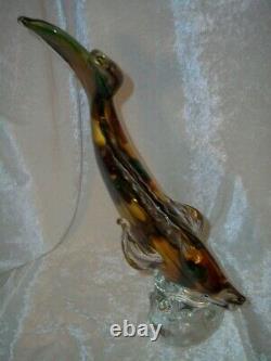 Vintage Yellow Green Brown Hand Blown Italian Murano Art Glass Sea Fish Figurine