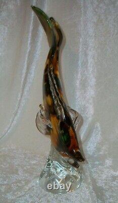 Vintage Yellow Green Brown Hand Blown Italian Murano Art Glass Sea Fish Figurine