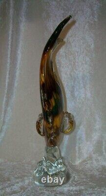 Vintage Yellow Green Brown Hand Blown Italian Murano Art Glass Sea Fish Figurine