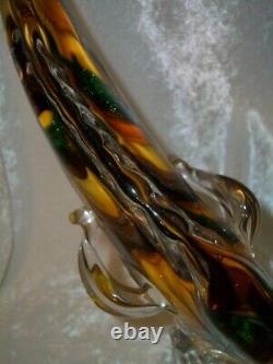 Vintage Yellow Green Brown Hand Blown Italian Murano Art Glass Sea Fish Figurine