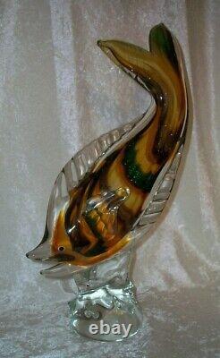 Vintage Yellow Green Brown Hand Blown Italian Murano Art Glass Sea Fish Figurine