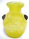 Vintage Yellow Murano Scavo Glass Vase with 3 Lion Heads Roman Style Hand-Blown