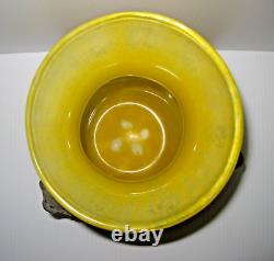 Vintage Yellow Murano Scavo Glass Vase with 3 Lion Heads Roman Style Hand-Blown