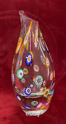 Vintage from 1960Th Murano Italy Clear Glass Millefiori Vase Hight 7.5 RARE