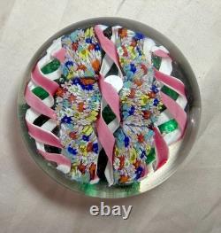 Vintage hand blown ITALIAN Murano art studio glass millefiori paperweight ribbon