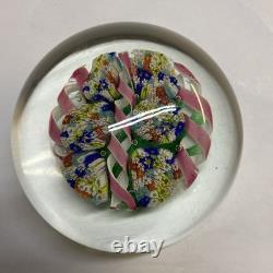 Vintage hand blown ITALIAN Murano art studio glass millefiori paperweight ribbon