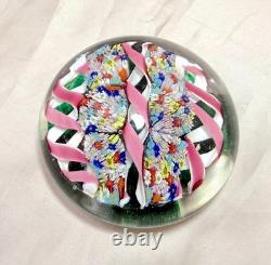 Vintage hand blown ITALIAN Murano art studio glass millefiori paperweight ribbon