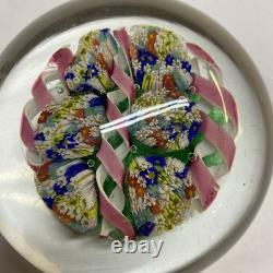 Vintage hand blown ITALIAN Murano art studio glass millefiori paperweight ribbon