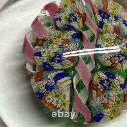 Vintage hand blown ITALIAN Murano art studio glass millefiori paperweight ribbon