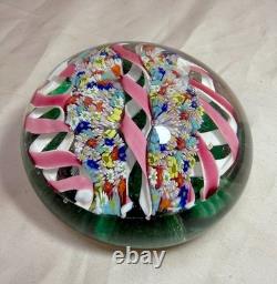 Vintage hand blown ITALIAN Murano art studio glass millefiori paperweight ribbon