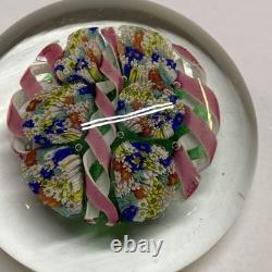Vintage hand blown ITALIAN Murano art studio glass millefiori paperweight ribbon