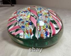 Vintage hand blown ITALIAN Murano art studio glass millefiori paperweight ribbon