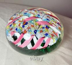 Vintage hand blown ITALIAN Murano art studio glass millefiori paperweight ribbon