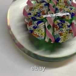 Vintage hand blown ITALIAN Murano art studio glass millefiori paperweight ribbon