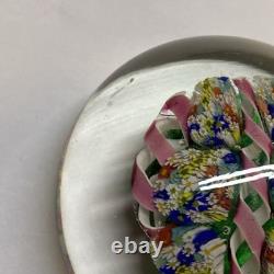 Vintage hand blown ITALIAN Murano art studio glass millefiori paperweight ribbon