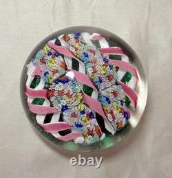 Vintage hand blown ITALIAN Murano art studio glass millefiori paperweight ribbon