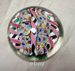 Vintage hand blown ITALIAN Murano art studio glass millefiori paperweight ribbon