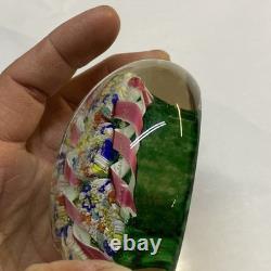 Vintage hand blown ITALIAN Murano art studio glass millefiori paperweight ribbon