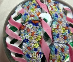 Vintage hand blown ITALIAN Murano art studio glass millefiori paperweight ribbon