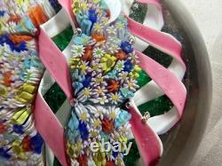 Vintage hand blown ITALIAN Murano art studio glass millefiori paperweight ribbon