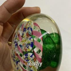 Vintage hand blown ITALIAN Murano art studio glass millefiori paperweight ribbon