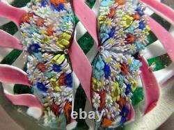 Vintage hand blown ITALIAN Murano art studio glass millefiori paperweight ribbon