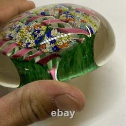 Vintage hand blown ITALIAN Murano art studio glass millefiori paperweight ribbon