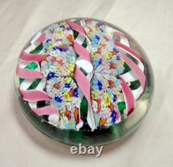 Vintage hand blown ITALIAN Murano art studio glass millefiori paperweight ribbon