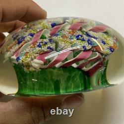 Vintage hand blown ITALIAN Murano art studio glass millefiori paperweight ribbon