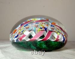 Vintage hand blown ITALIAN Murano art studio glass millefiori paperweight ribbon