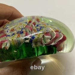 Vintage hand blown ITALIAN Murano art studio glass millefiori paperweight ribbon