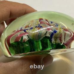 Vintage hand blown ITALIAN Murano art studio glass millefiori paperweight ribbon