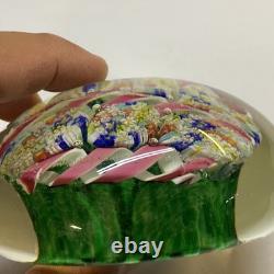 Vintage hand blown ITALIAN Murano art studio glass millefiori paperweight ribbon