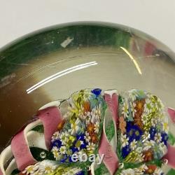 Vintage hand blown ITALIAN Murano art studio glass millefiori paperweight ribbon