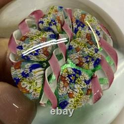 Vintage hand blown ITALIAN Murano art studio glass millefiori paperweight ribbon