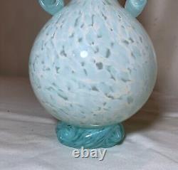 Vintage hand blown Italian Murano Venetian baby blue art glass vase with handle