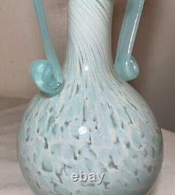 Vintage hand blown Italian Murano Venetian baby blue art glass vase with handle