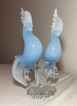 Vintage hand blown Italian Murano opaline glass cockatoo bird sculptures statue