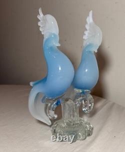 Vintage hand blown Italian Murano opaline glass cockatoo bird sculptures statue