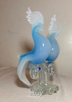 Vintage hand blown Italian Murano opaline glass cockatoo bird sculptures statue